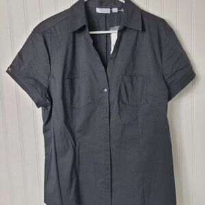 NWT New York Company Black Blouse, Silver button detail Women's XL